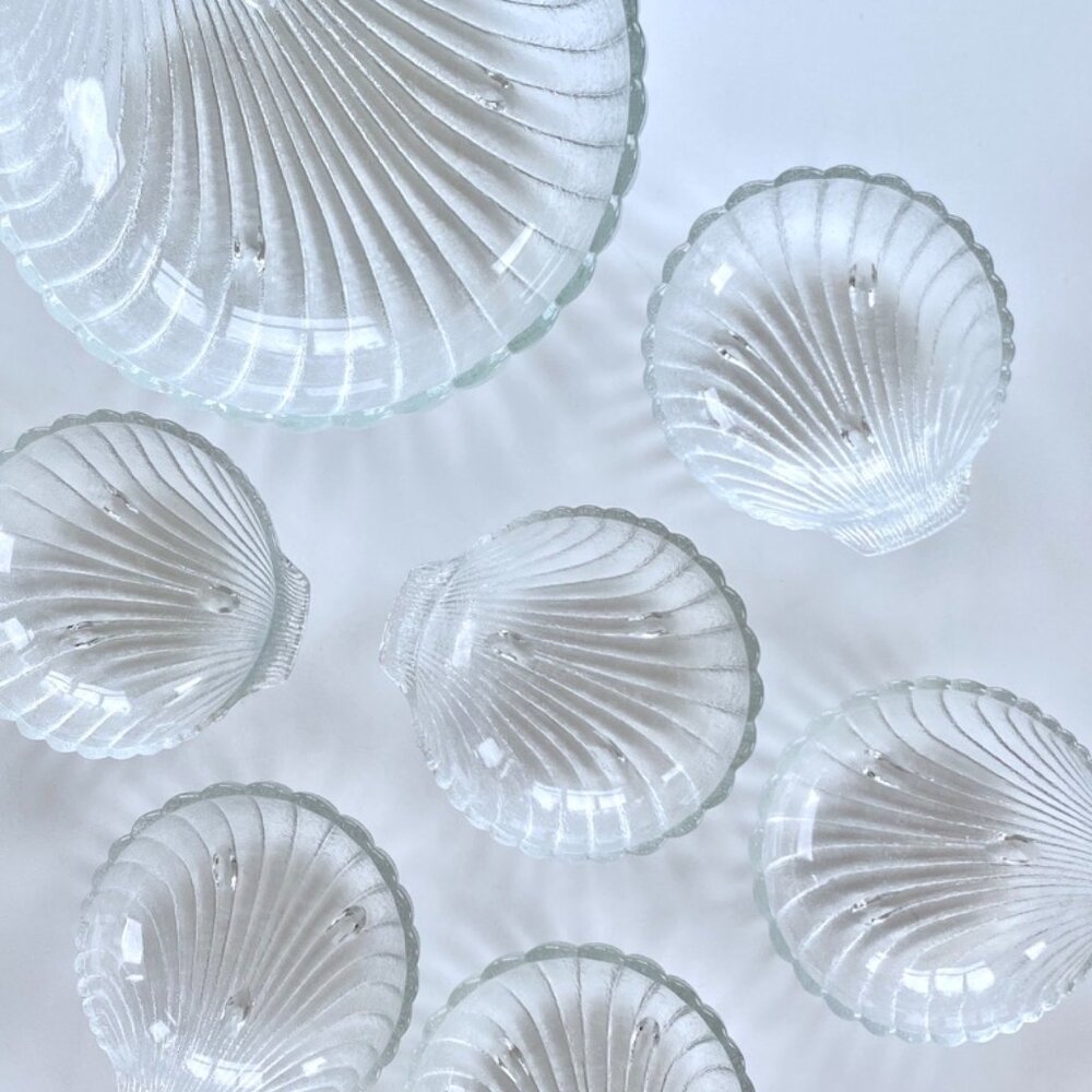 1970's Glass Shell Bowls Serving Set for 6 *RARE FIND*